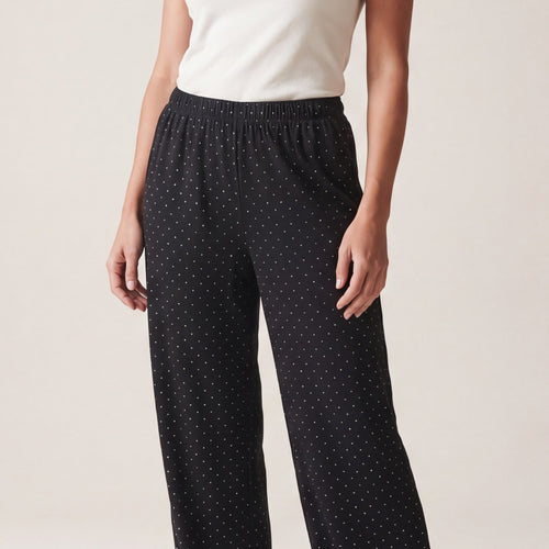 Pantaloni largi cu strasuri, negri — tryon_apropiat