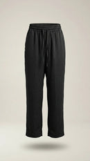 Pantaloni negri de damă cu talie elastică și șnur, croială dreaptă, lejeri și eleganți, perfecți pentru ținute casual-chic