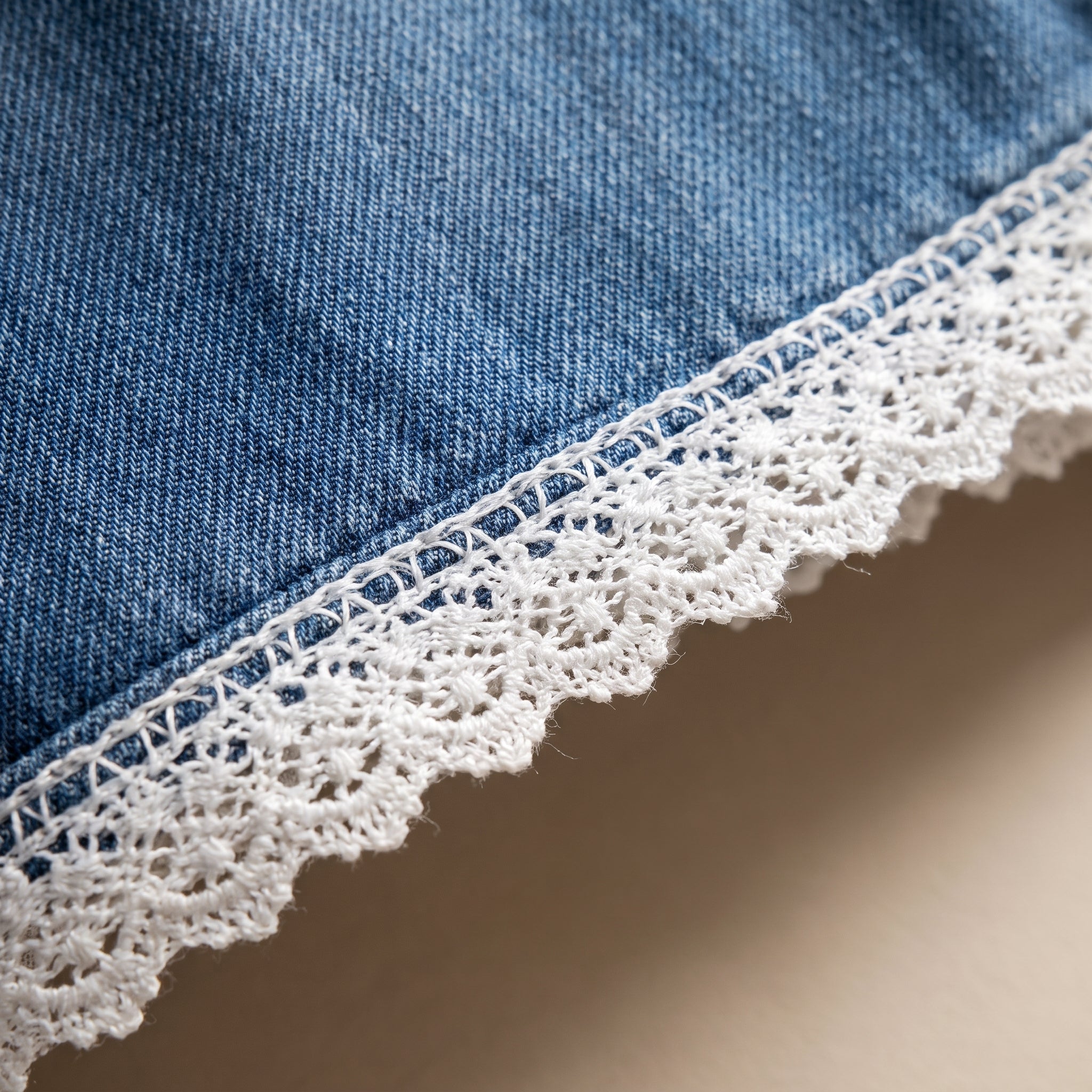 Pantaloni scurți din denim cu dantelă, albaștri — detail_constructie