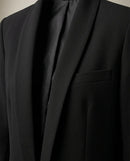 Sacou de damă negru elegant casual, model fără nasturi cu rever șal și mâneci trei sferturi, made in italy