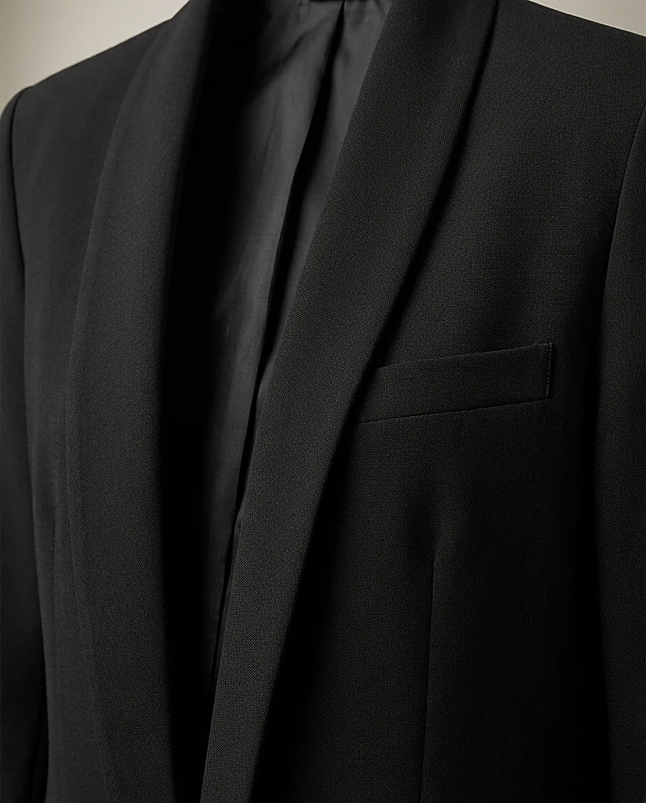 Sacou de damă negru elegant casual, model fără nasturi cu rever șal și mâneci trei sferturi, made in italy