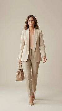 Sacou de damă only, tip blazer elegant bej, cu rever șal, croială deschisă, ideal pentru ținute office sau casual | Mira Style