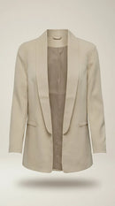 Sacou de damă only, tip blazer elegant bej, cu rever șal, croială deschisă, ideal pentru ținute office sau casual