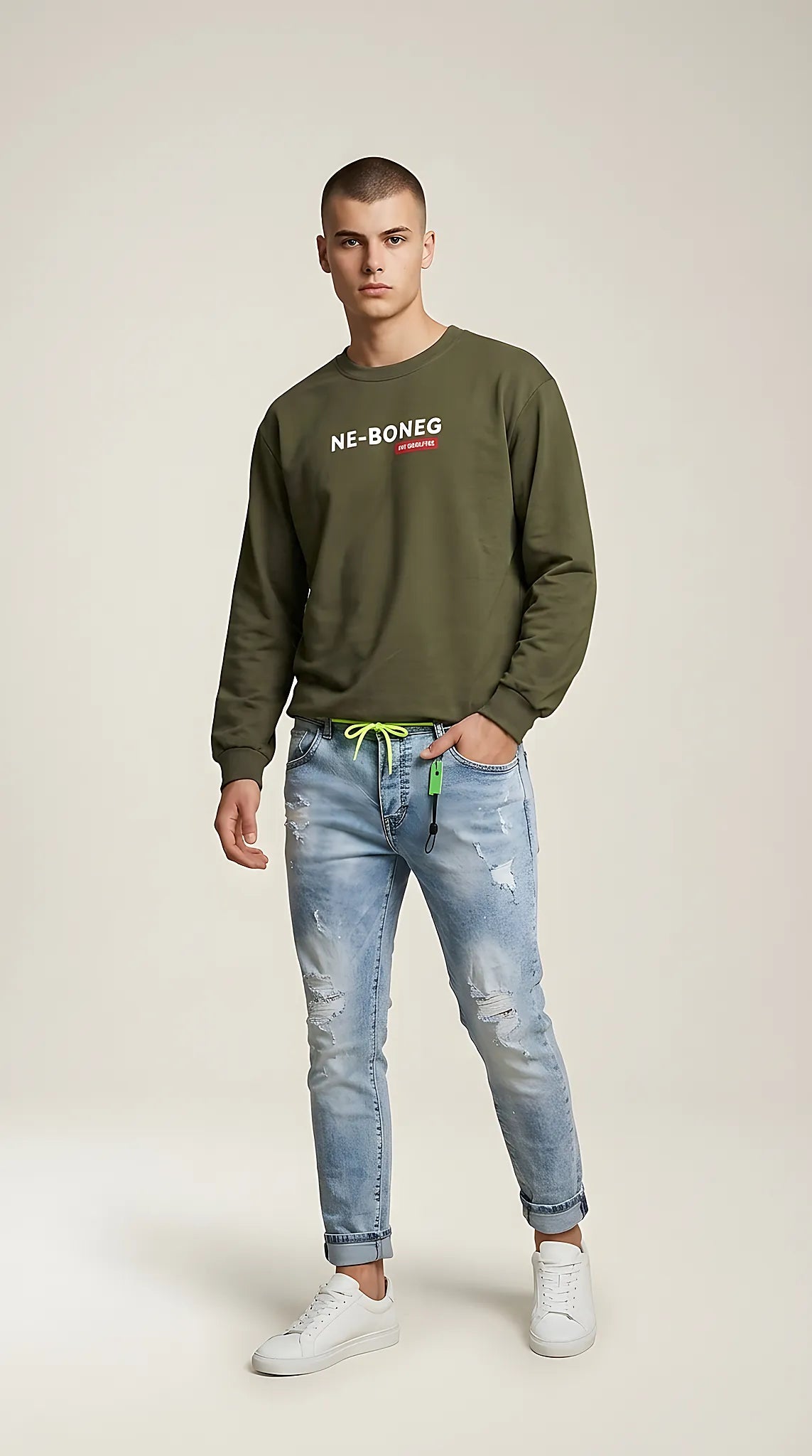 Bluză verde olive 'ne-boneg' cu mânecă lungă | Mira Style