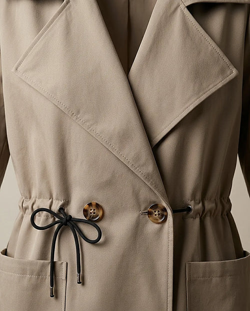 Trench de damă bej stil parka, cu șnur reglabil în talie și mâneci 3/4, jachetă casual de primăvară-toamnă, colecție nouă italia