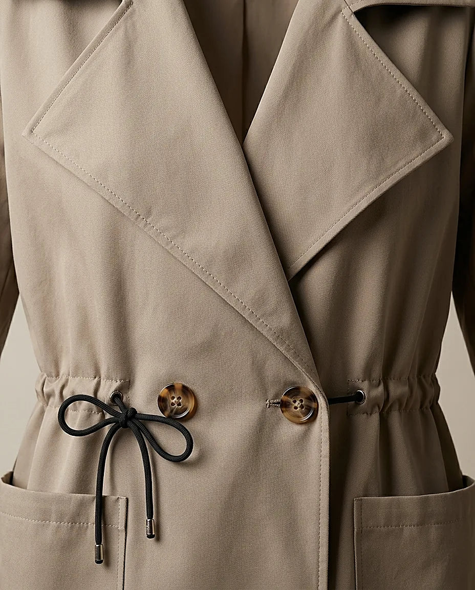 Trench de damă bej stil parka, cu șnur reglabil în talie și mâneci 3/4, jachetă casual de primăvară-toamnă, colecție nouă italia