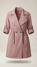 Trench de damă roz prăfuit cu șnur în talie și mâneci reglabile, stil casual-elegant, made in italy