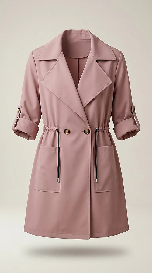 Trench de damă roz prăfuit cu șnur în talie și mâneci reglabile, stil casual-elegant, made in italy