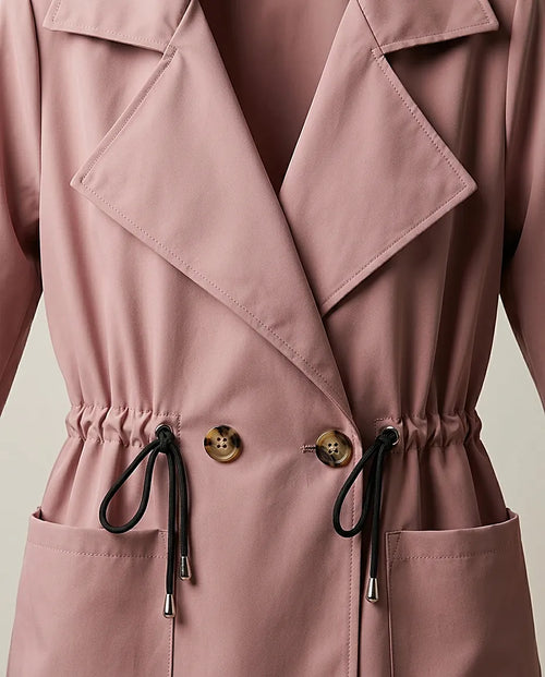 Trench de damă roz prăfuit cu șnur în talie și mâneci reglabile, stil casual-elegant, made in italy