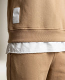 Trening damă casual bej din două piese cu bluză oversize cu inserție albă și pantaloni jogger