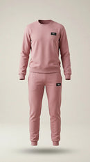 Trening de damă complet roz prăfuit din bumbac, set casual sport cu bluză și pantaloni jogger cu logo mc
