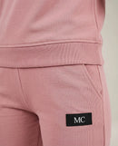 Trening de damă complet roz prăfuit din bumbac, set casual sport cu bluză și pantaloni jogger cu logo mc