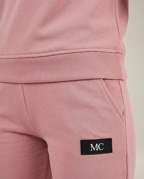 Trening de damă complet roz prăfuit din bumbac, set casual sport cu bluză și pantaloni jogger cu logo mc