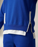Trening de damă din două piese albastru royal, complet sport-casual cu bluză cu fermoare laterale și pantaloni slim fit