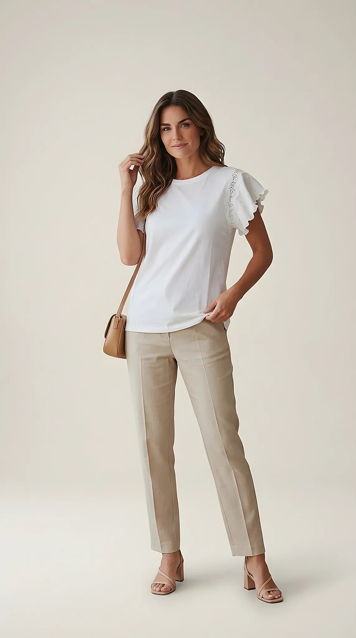 Tricou alb elegant pentru femei dalef cu mâneci scurte din dantelă și volane, stil casual-chic