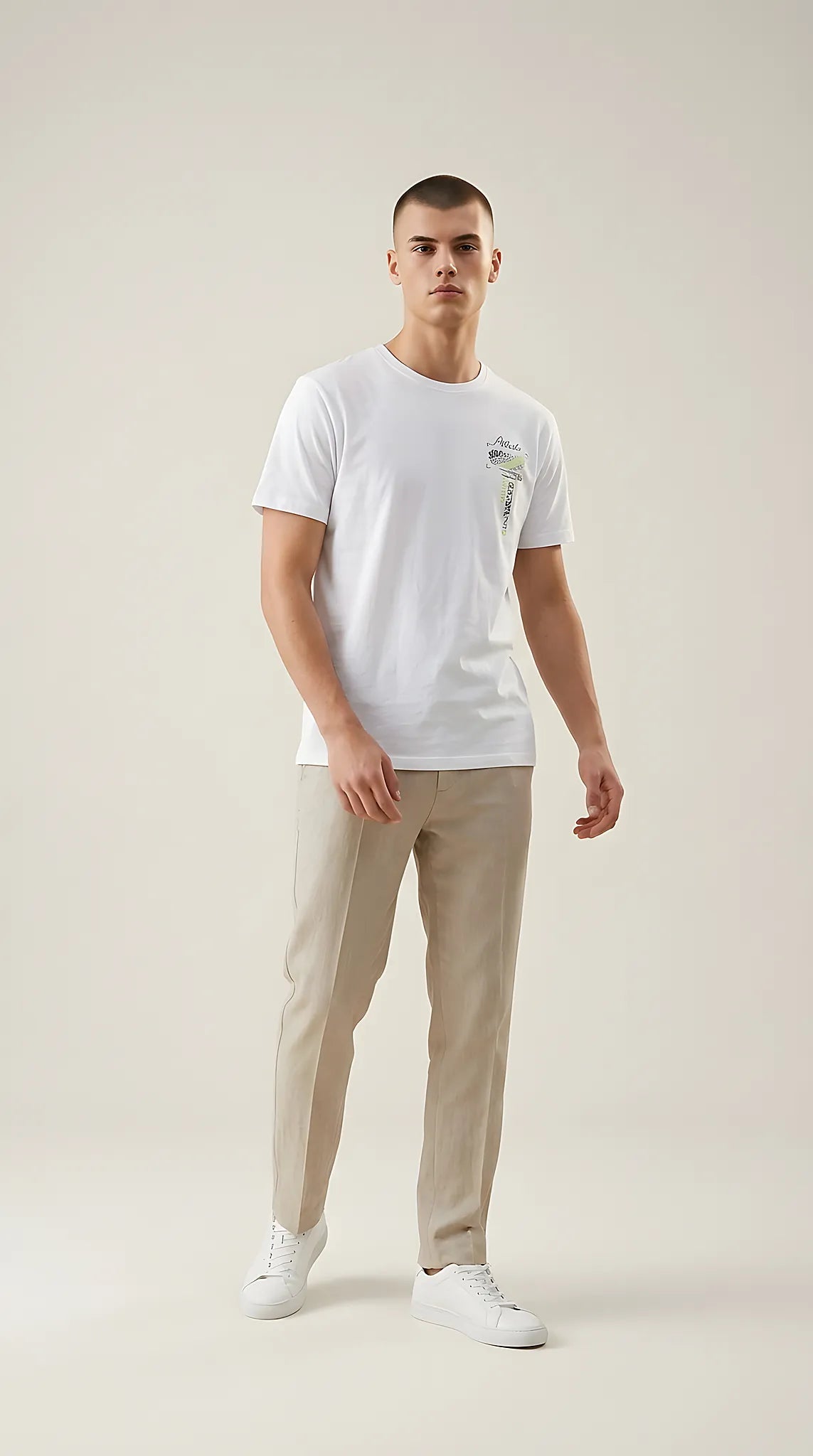 Tricou bărbătesc alb din bumbac cu imprimeu grafic 'stay humble' pe spate și design urban | Mira Style