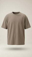 Tricou bărbătesc oversized din bumbac premium pepper & mint, culoare taupe, cu guler rotund și croială lejeră