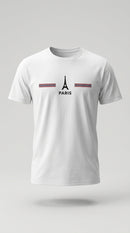 Tricou bărbați alb din bumbac cu imprimeu grafic turnul eiffel paris, stil casual modern