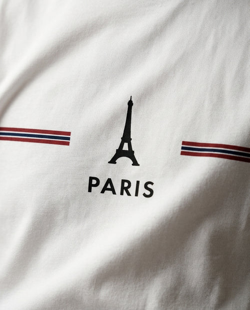 Tricou bărbați alb din bumbac cu imprimeu grafic turnul eiffel paris, stil casual modern