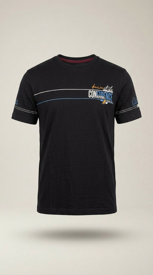 Tricou bărbați comeor negru cu imprimeu grafic 'confidence', guler rotund, stil casual, mânecă scurtă