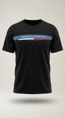 Tricou bărbați comeor negru cu imprimeu text 'target highlife' și bandă orizontală color-block