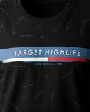 Tricou bărbați comeor negru cu imprimeu text 'target highlife' și bandă orizontală color-block