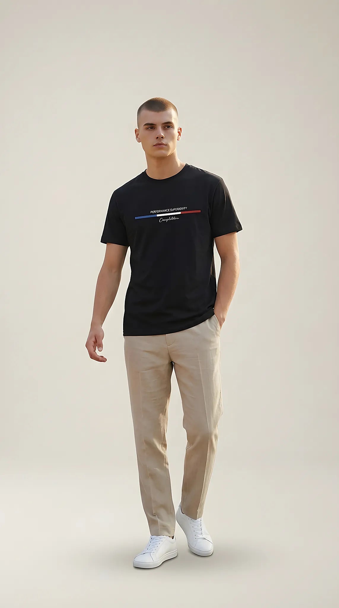 Tricou bărbați demir fashion negru cu imprimeu grafic 'performance superiority', guler rotund, din bumbac elastic, stil casual | Mira Style