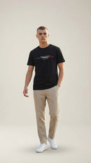 Tricou bărbați demir fashion negru cu imprimeu grafic 'performance superiority', guler rotund, din bumbac elastic, stil casual