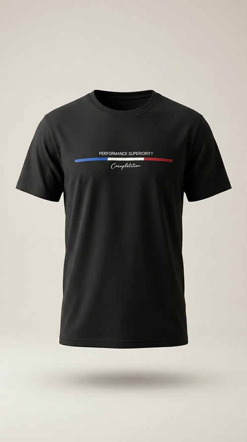 Tricou bărbați demir fashion negru cu imprimeu grafic 'performance superiority', guler rotund, din bumbac elastic, stil casual