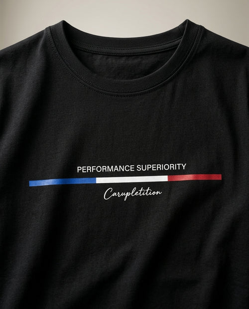 Tricou bărbați demir fashion negru cu imprimeu grafic 'performance superiority', guler rotund, din bumbac elastic, stil casual