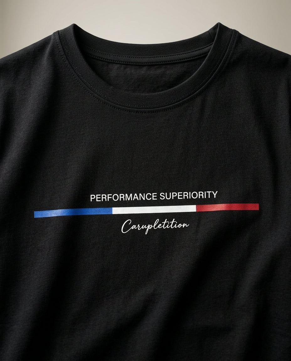 Tricou bărbați demir fashion negru cu imprimeu grafic 'performance superiority', guler rotund, din bumbac elastic, stil casual