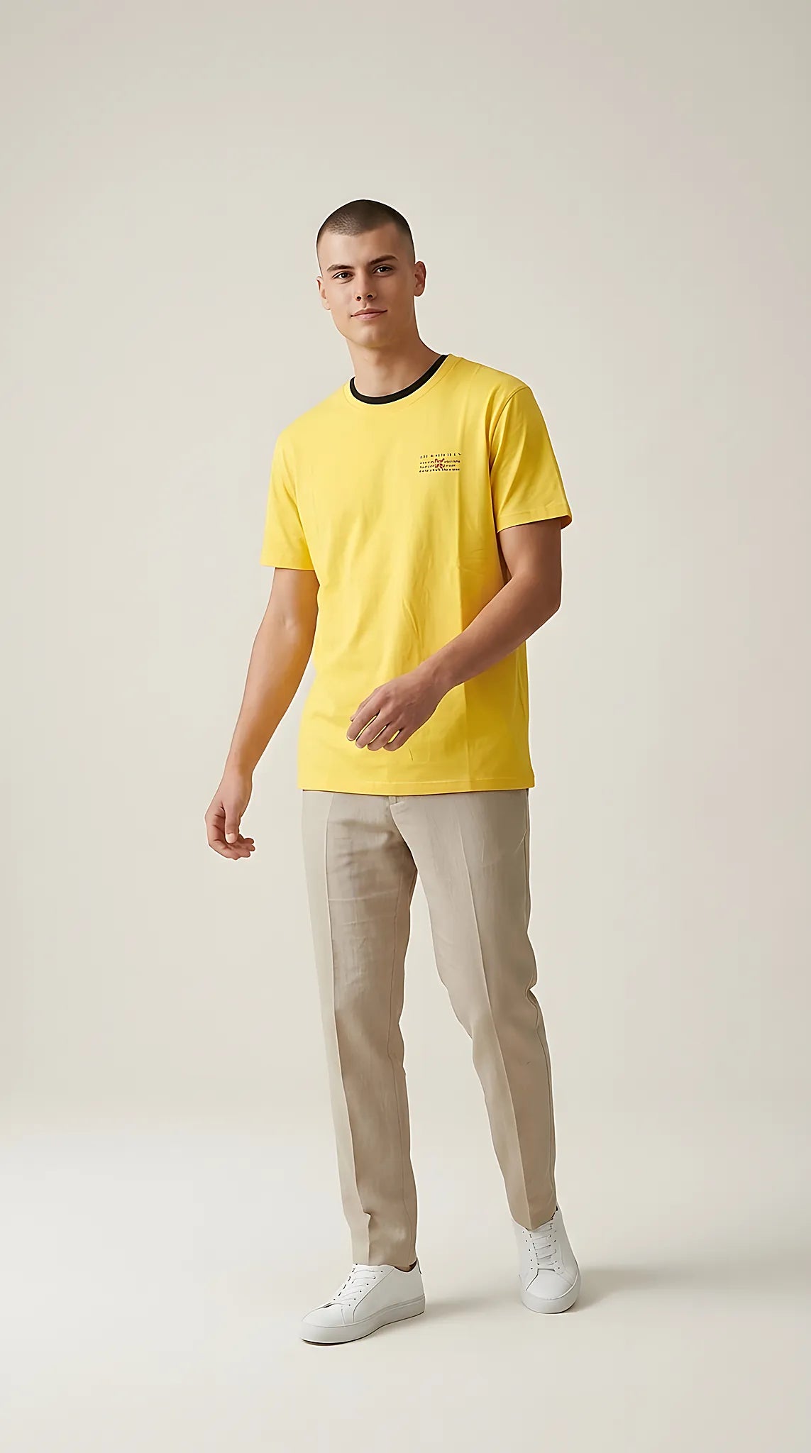 Tricou bărbați galben din bumbac cu imprimeu grafic 'white' pe spate, stil streetwear modern | Mira Style