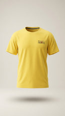 Tricou bărbați galben din bumbac cu imprimeu grafic 'white' pe spate, stil streetwear modern