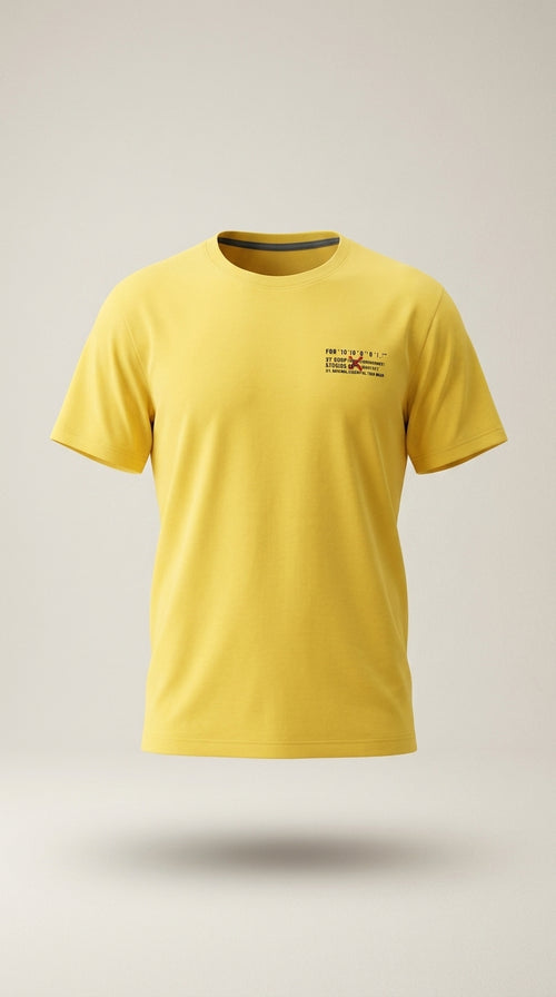 Tricou bărbați galben din bumbac cu imprimeu grafic 'white' pe spate, stil streetwear modern