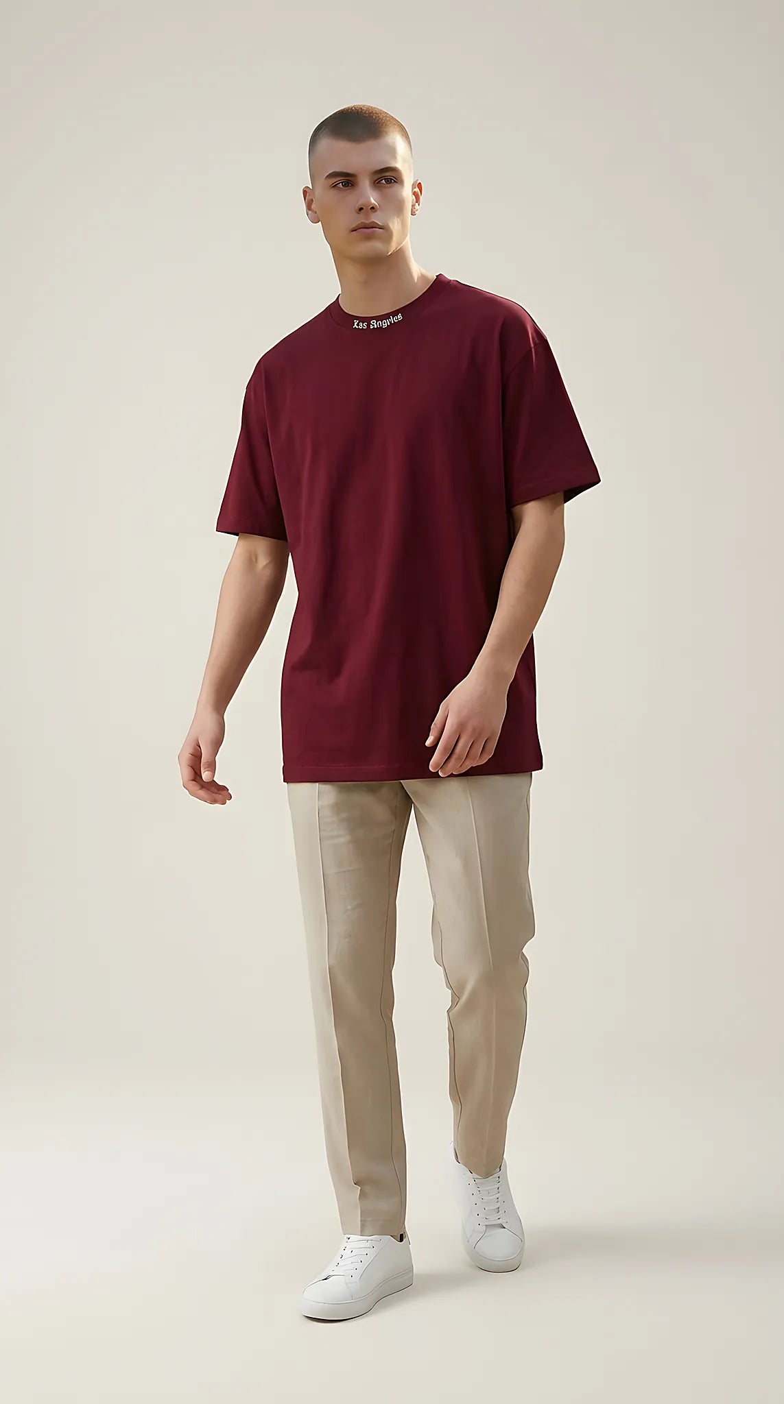 Tricou bărbați grena din bumbac cu imprimeu gothic 'los angeles' stil streetwear | Mira Style