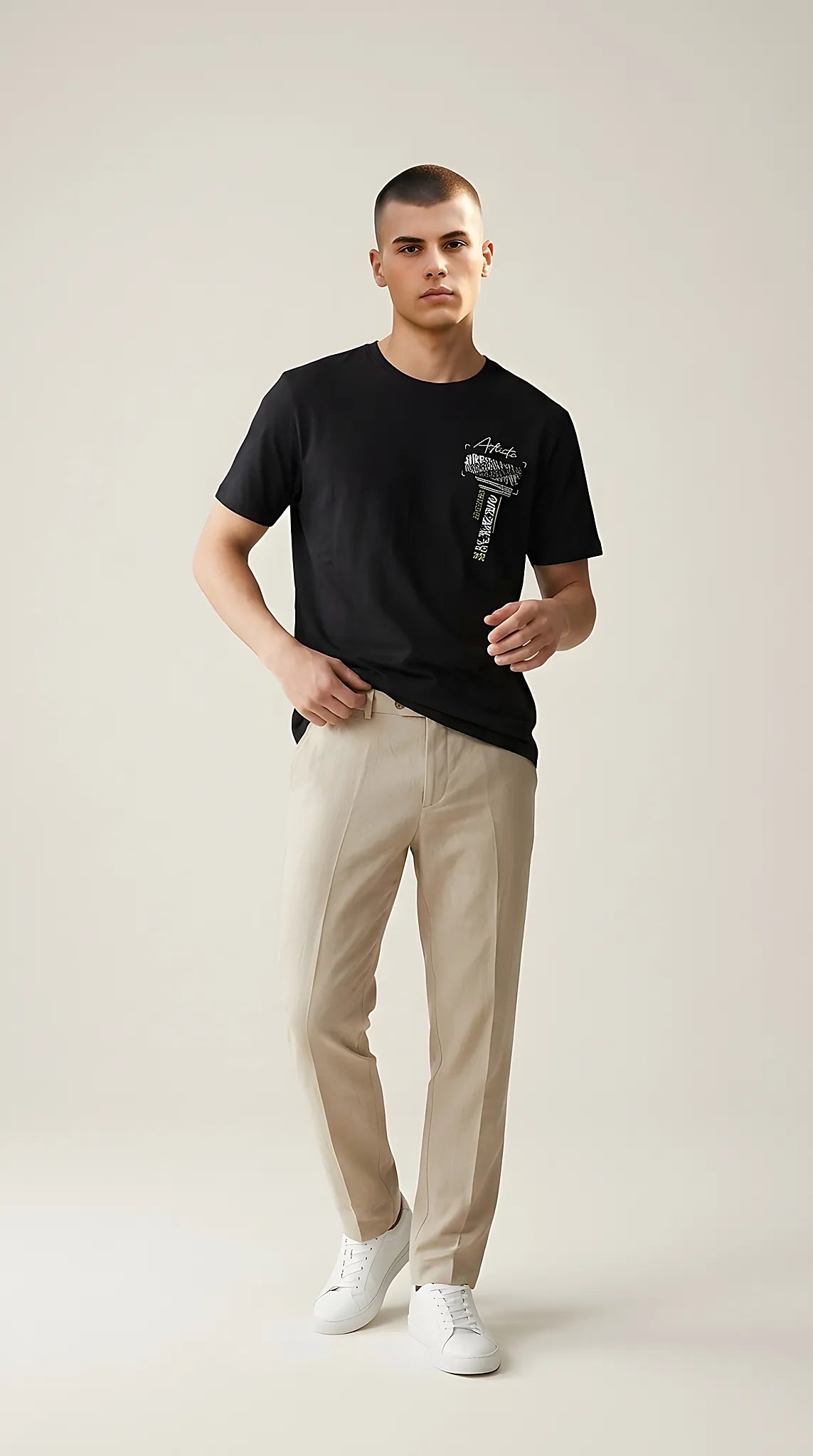 Tricou bărbați negru din bumbac cu imprimeu grafic urban 'stay humble' pe spate, stil streetwear | Mira Style