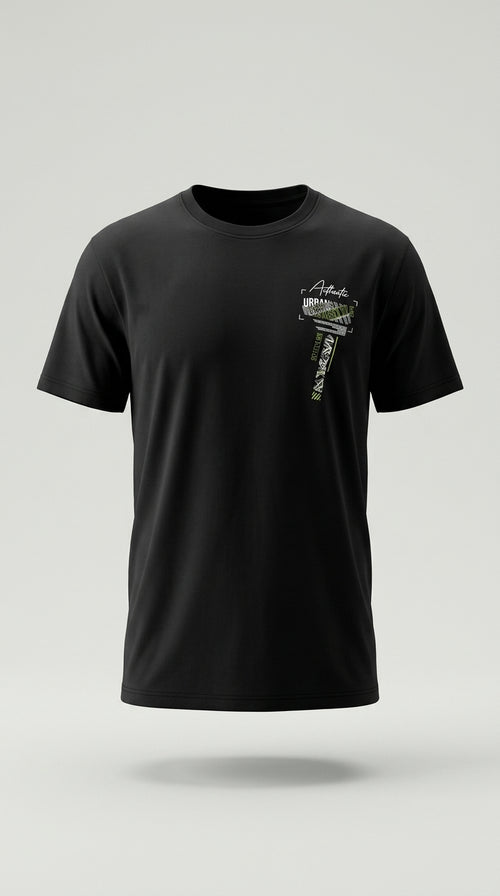 Tricou bărbați negru din bumbac cu imprimeu grafic urban 'stay humble' pe spate, stil streetwear