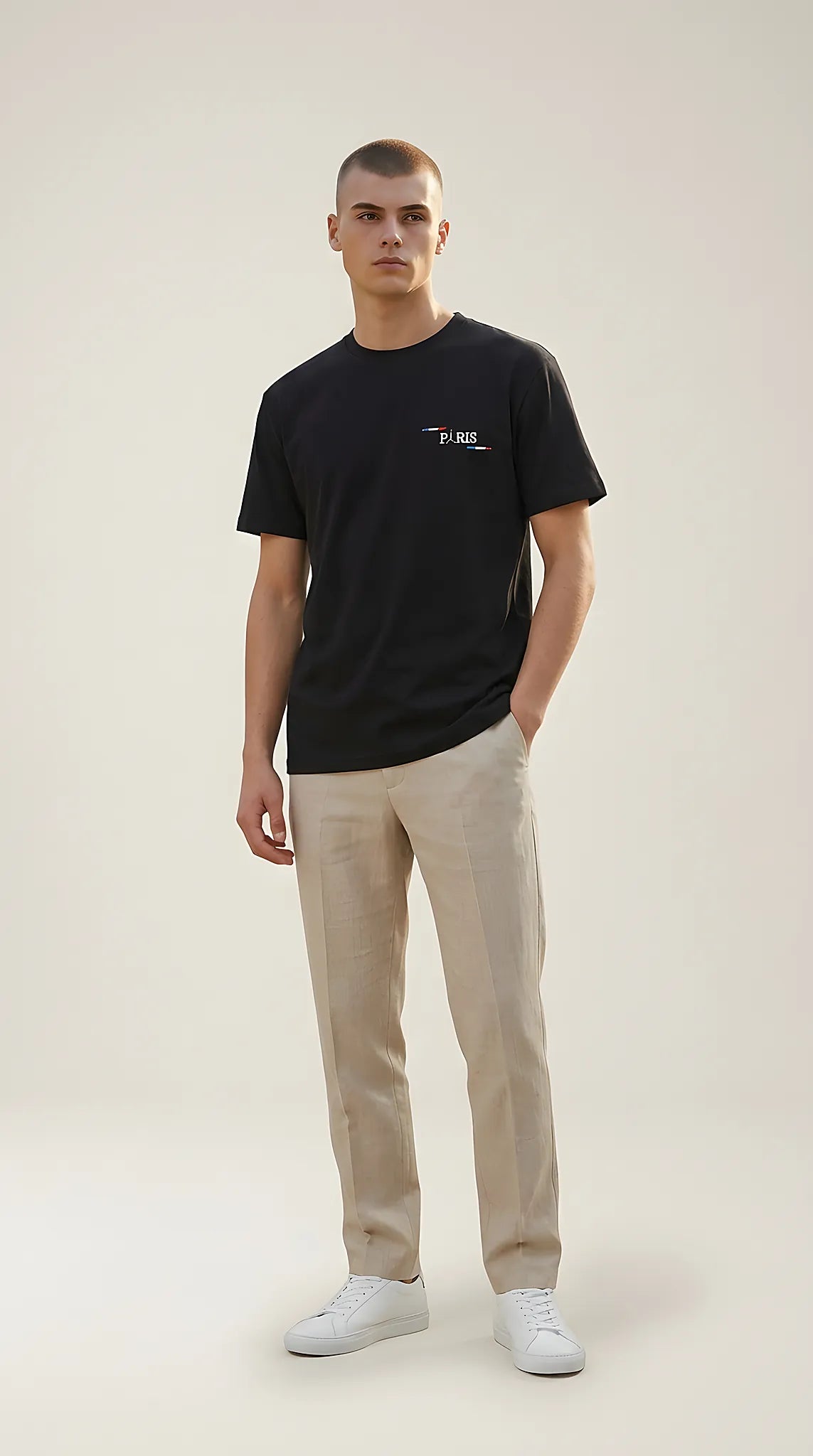 Tricou bărbați zagora active negru cu broderie 'paris' si turnul eiffel, bumbac premium, stil casual | Mira Style
