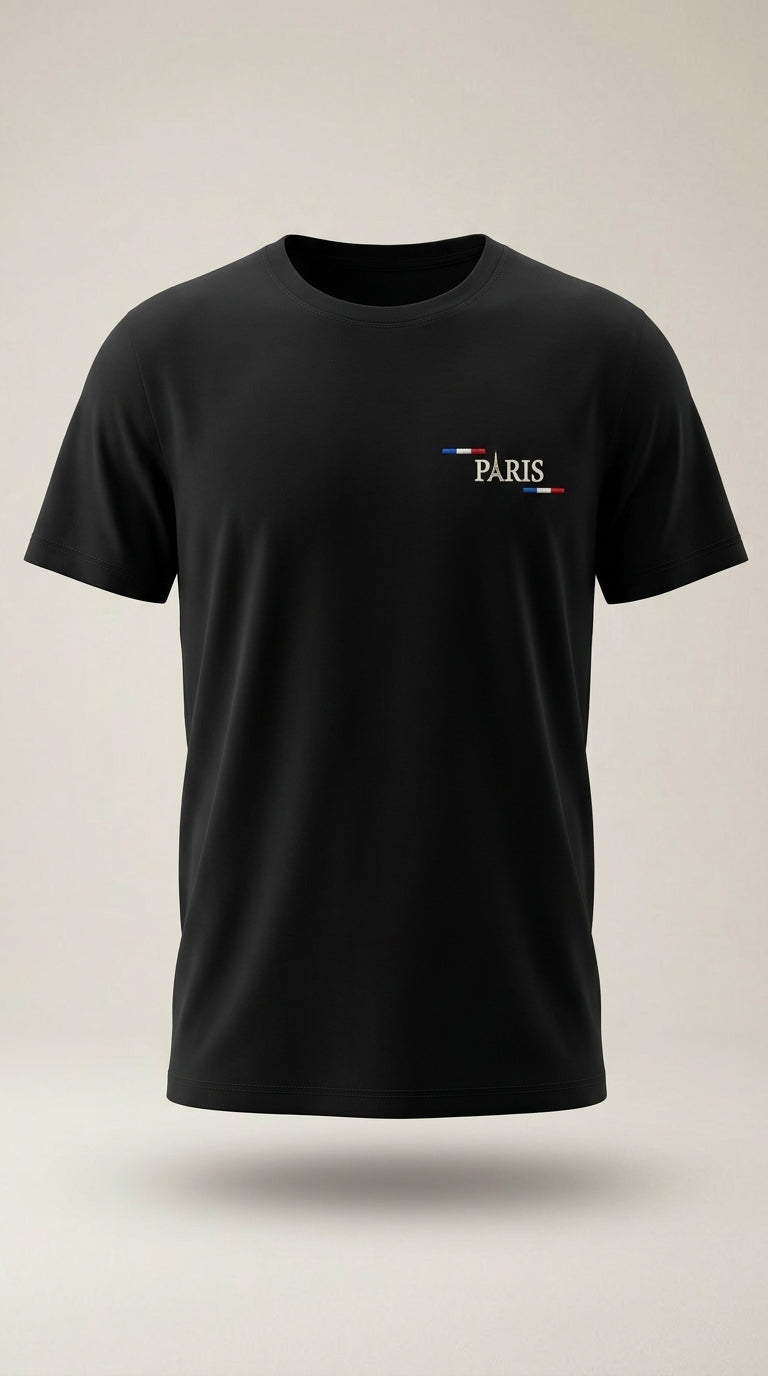Tricou bărbați zagora active negru cu broderie 'paris' si turnul eiffel, bumbac premium, stil casual | Mira Style