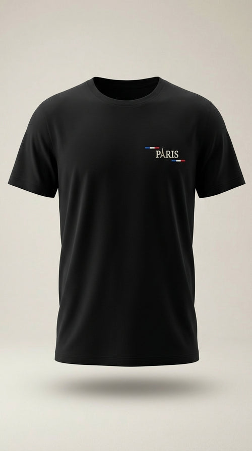 Tricou bărbați zagora active negru cu broderie 'paris' și turnul eiffel, bumbac premium, stil casual