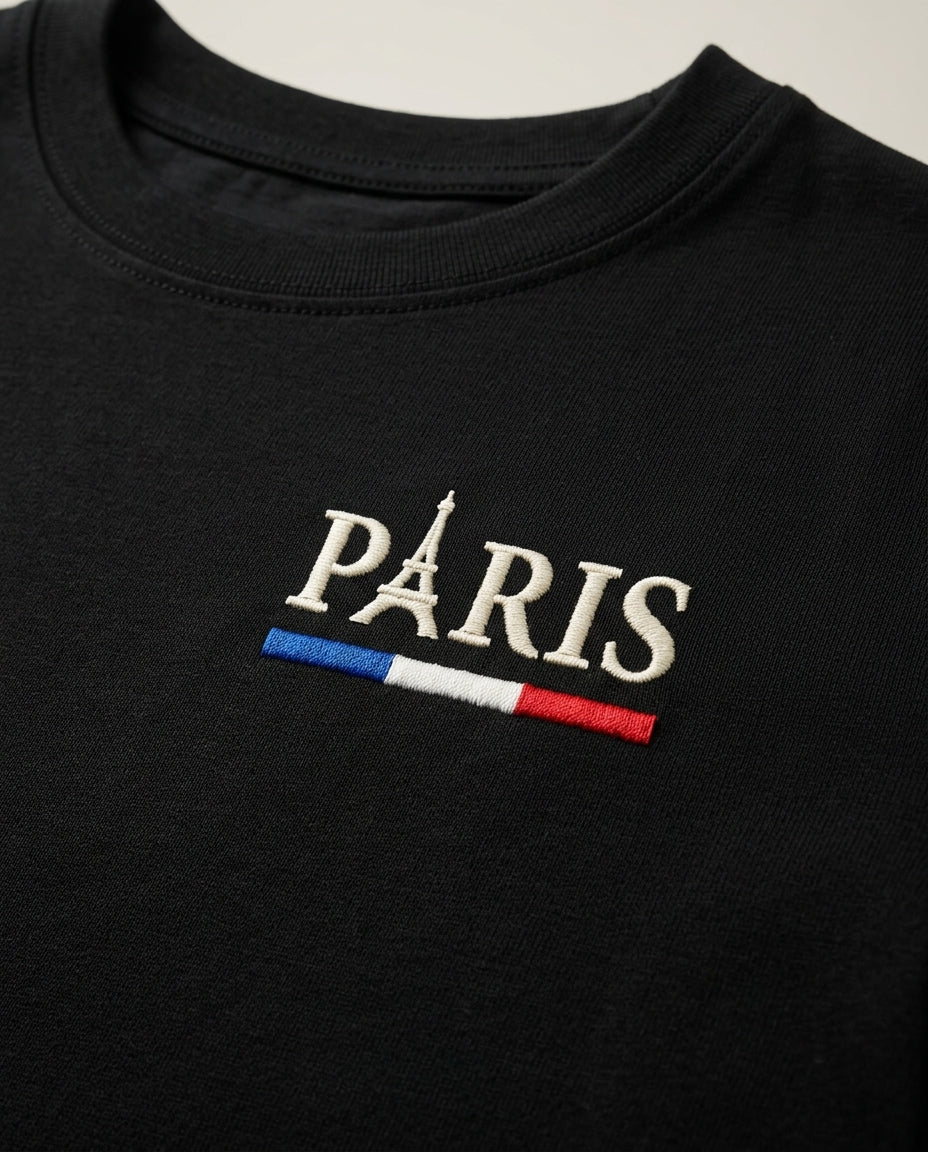 Tricou bărbați zagora active negru cu broderie 'paris' și turnul eiffel, bumbac premium, stil casual
