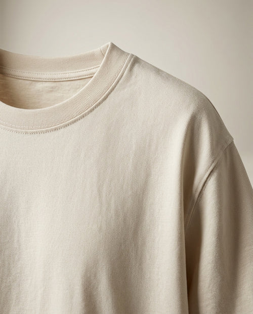 Tricou basic pentru bărbați pepper & mint, crem, din bumbac confortabil, cu guler rotund, stil casual