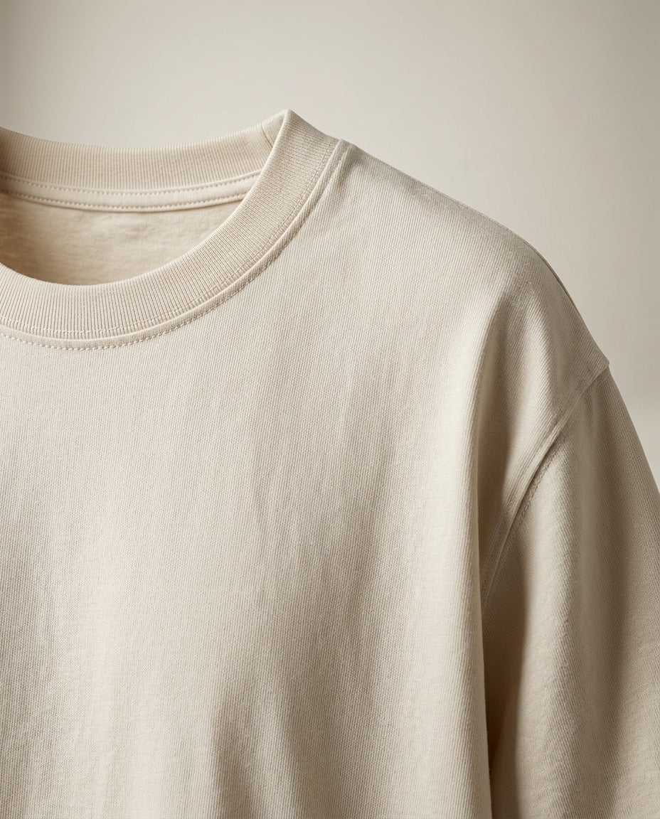 Tricou basic pentru bărbați pepper & mint, crem, din bumbac confortabil, cu guler rotund, stil casual