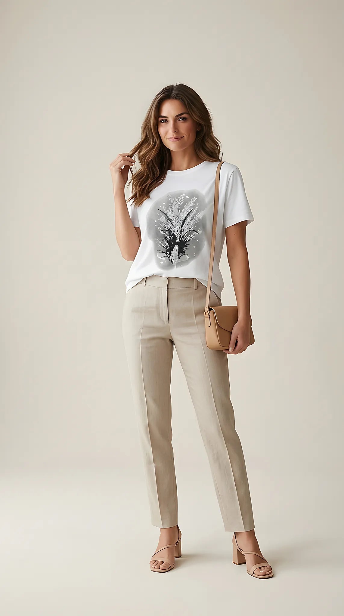 Tricou damă alb din bumbac cu imprimeu floral artistic și detalii cu sclipici, stil casual-elegant
