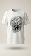 Tricou damă alb din bumbac cu imprimeu floral artistic și detalii cu sclipici, stil casual-elegant