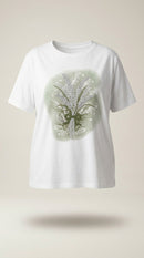 Tricou damă plus size alb din bumbac cu imprimeu floral tip buchet cu detalii strălucitoare, stil casual-elegant