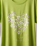 Tricou de damă verde lime cu imprimeu floral în formă de inimă și mesaj inspirațional, mânecă scurtă stil casual