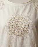 Tricou din bumbac cu broderie mandala și paiete, mânecă scurtă stil boho-chic