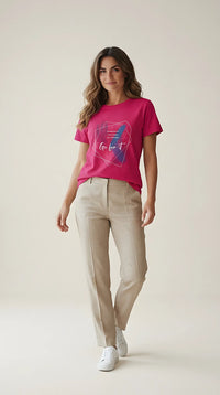 Tricou fucsia de damă cu imprimeu motivațional 'go for it' - stil casual modern, bumbac confortabil | Mira Style