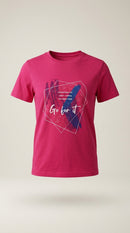 Tricou fucsia de damă cu imprimeu motivațional 'go for it', stil casual modern, bumbac confortabil